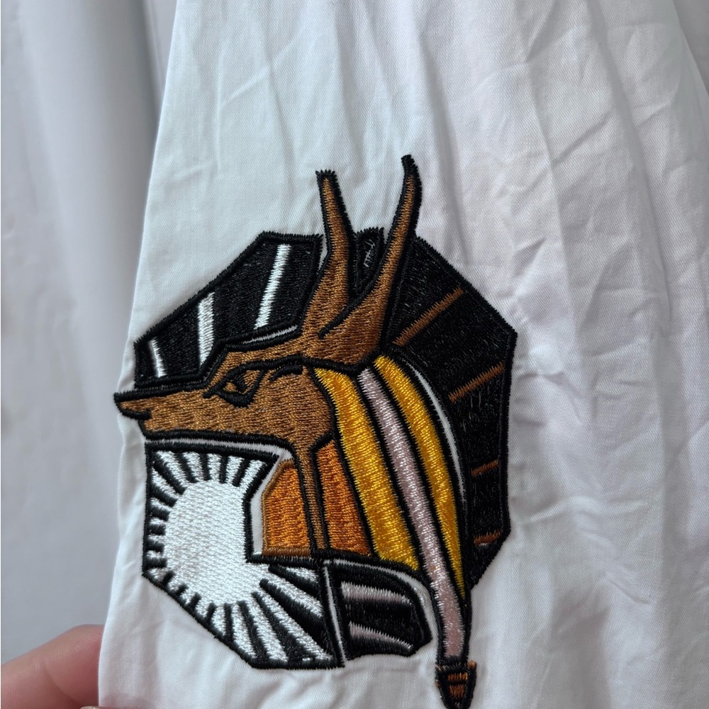 Embroidered Egyptian Patch Button White Blouse - image 3
